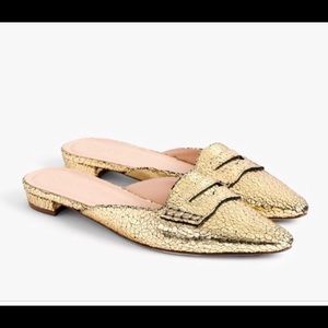J. Crew Crackled gold mule flats